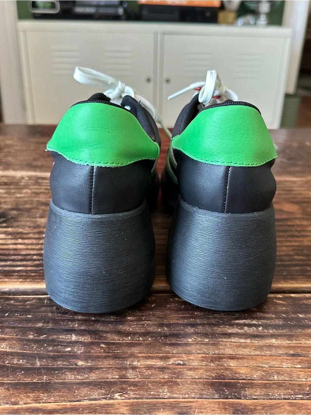 Camper Thelma Black Platform Lace-Up Athletic Shoes with Bright Green Panels